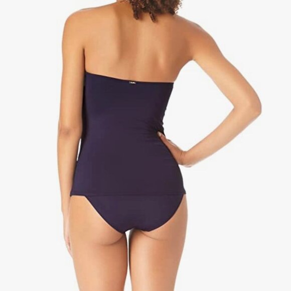 ANNE COLE Twist-Front Bandeau Swim Top Tankini Ruched Body Navy Size S - Picture 3 of 5